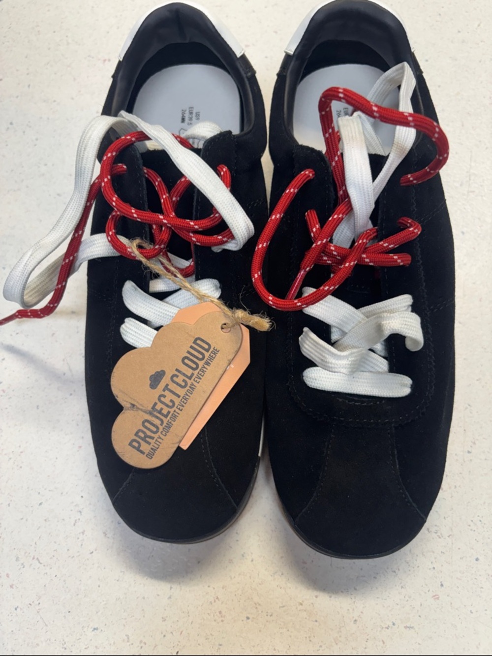 Project Cloud Women’s Black Suede Sneakers with Red and White Laces